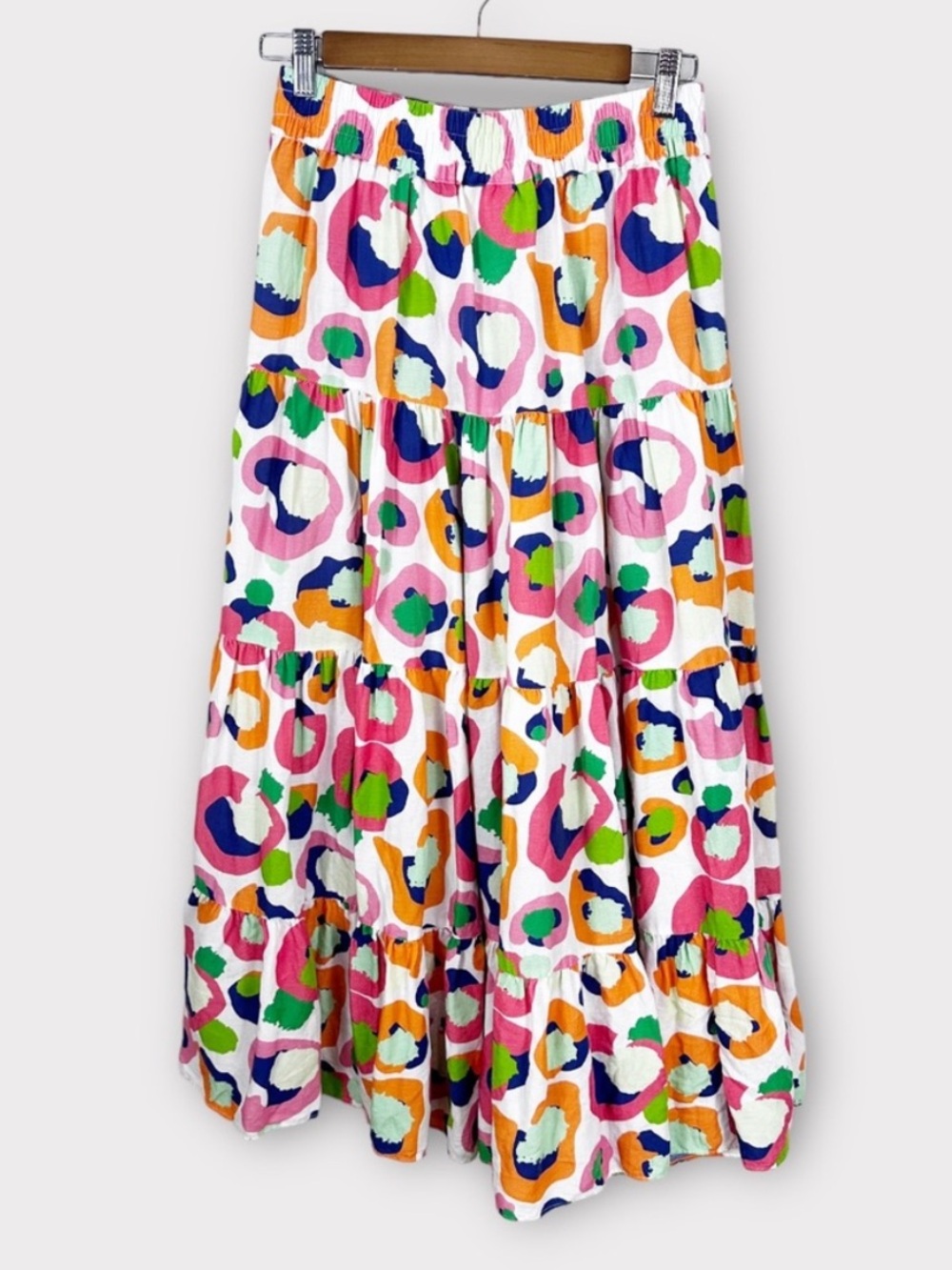 Emily McCarthy Multicolor Candy Cheeta Tiered Maxi Skirt Linen XS